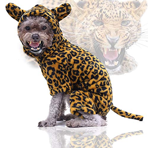 Goldmik Disfraz de perro de Santa Cat Navidad, divertido suéter cálido de invierno con capucha para pequeño perrito gatito ropa para mascotas vestido de fiesta cosplay (XL, guepardo)