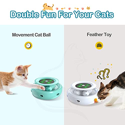 goopow Juguete interactivo para gatos con pistas de bolas, juguete 2 en 1, con 4 plumas intercambiables, soporta luces LED de colores, para gatos/gatitos (color blanco)
