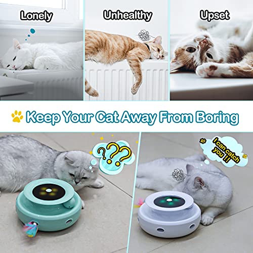 goopow Juguete interactivo para gatos con pistas de bolas, juguete 2 en 1, con 4 plumas intercambiables, soporta luces LED de colores, para gatos/gatitos (color blanco)