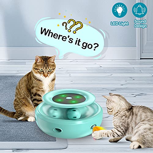 goopow Juguete interactivo para gatos con pistas de bolas, juguete 2 en 1, con 4 plumas intercambiables, soporta luces LED de colores, para gatos/gatitos (color blanco)