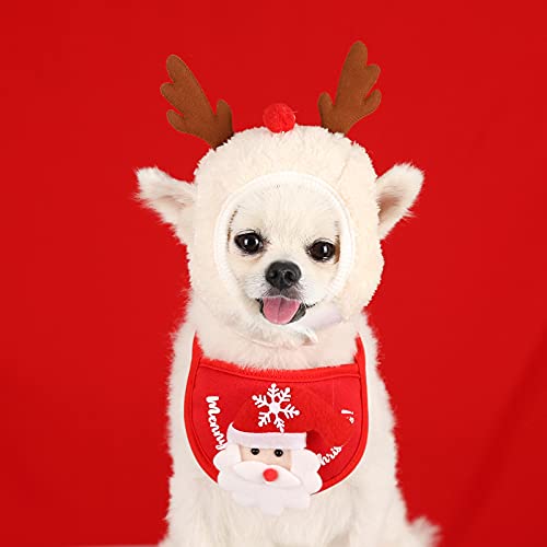 Gorros navideños para mascotas y toallas para la saliva, bonitos gorros para gatos y perros pequeños (rojo, S)