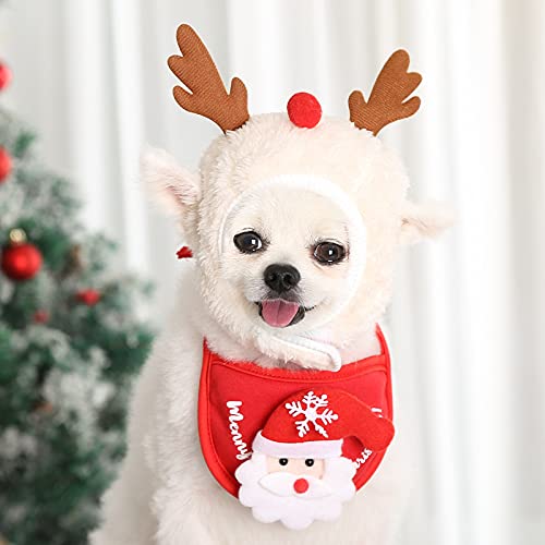 Gorros navideños para mascotas y toallas para la saliva, bonitos gorros para gatos y perros pequeños (rojo, S)