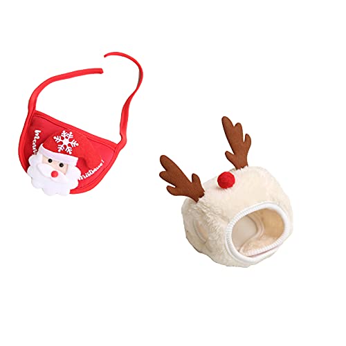 Gorros navideños para mascotas y toallas para la saliva, bonitos gorros para gatos y perros pequeños (rojo, S)