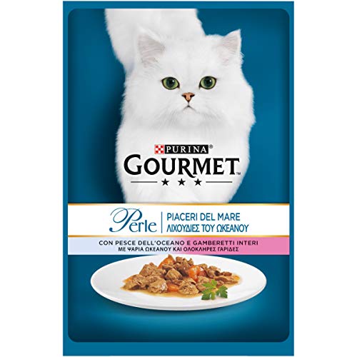 Gourmet Perle Alimento para el Gato, Piaceri del Mar con Pescado Océano y gamberetti Interi, 85 g – Pack de 24 Unidades