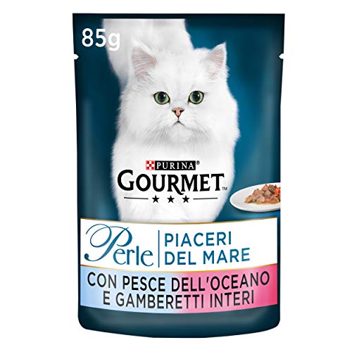 Gourmet Perle Alimento para el Gato, Piaceri del Mar con Pescado Océano y gamberetti Interi, 85 g – Pack de 24 Unidades