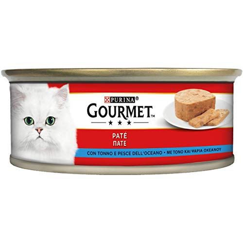 Gourmet Purina Rojo Húmedo Gato Paté con atún y pez del océano, 195 g – 24 latas de 195 g – Paquete de 24 x 195 g