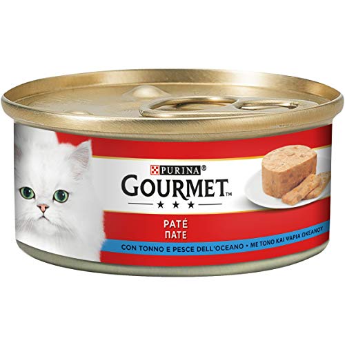 Gourmet Purina Rojo Húmedo Gato Paté con atún y pez del océano, 195 g – 24 latas de 195 g – Paquete de 24 x 195 g