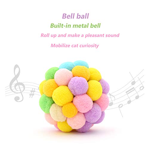 Gqiu Pelotas de Juguete para Gatos Suaves, Bola Hinchable Campana Colorida Hecha Mano Bola arcoíris de Felpa Juguetes interactivos para Mascota Juguetes para Masticar Gatos (Paquete de 3),M