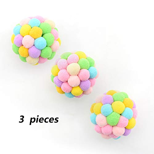 Gqiu Pelotas de Juguete para Gatos Suaves, Bola Hinchable Campana Colorida Hecha Mano Bola arcoíris de Felpa Juguetes interactivos para Mascota Juguetes para Masticar Gatos (Paquete de 3),M