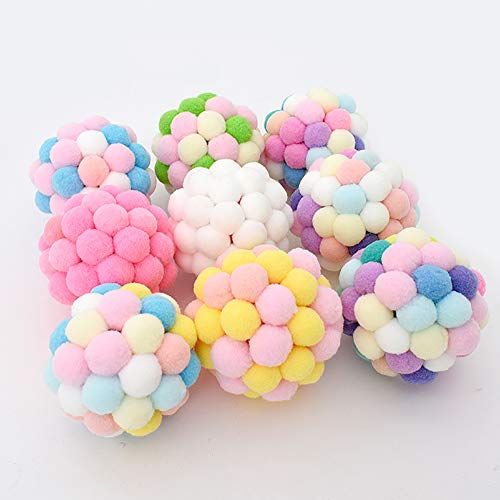 Gqiu Pelotas de Juguete para Gatos Suaves, Bola Hinchable Campana Colorida Hecha Mano Bola arcoíris de Felpa Juguetes interactivos para Mascota Juguetes para Masticar Gatos (Paquete de 3),M