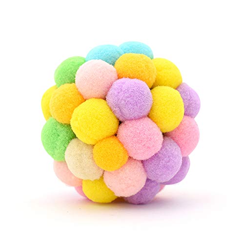 Gqiu Pelotas de Juguete para Gatos Suaves, Bola Hinchable Campana Colorida Hecha Mano Bola arcoíris de Felpa Juguetes interactivos para Mascota Juguetes para Masticar Gatos (Paquete de 3),M