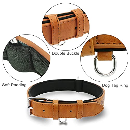 Grand Line Collar de Perro de Cuero Duradero Acolchado Suave con Perforador de Agujeros, Marrón(L)