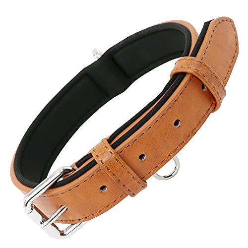 Grand Line Collar de Perro de Cuero Duradero Acolchado Suave con Perforador de Agujeros, Marrón(L)
