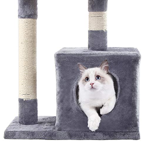 GRANDMA SHARK Árbol Rascador para Gatos, Casas de Juego y Lugares de Descanso para Gatos (Gris Pálido)