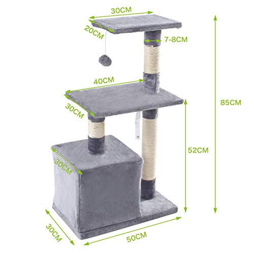 GRANDMA SHARK Árbol Rascador para Gatos, Casas de Juego y Lugares de Descanso para Gatos (Gris Pálido)
