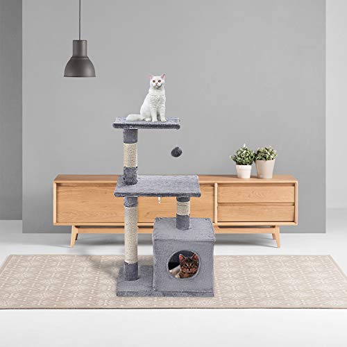 GRANDMA SHARK Árbol Rascador para Gatos, Casas de Juego y Lugares de Descanso para Gatos (Gris Pálido)