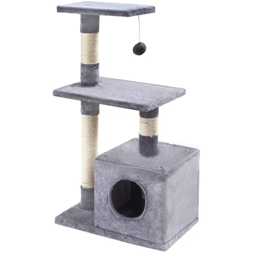GRANDMA SHARK Árbol Rascador para Gatos, Casas de Juego y Lugares de Descanso para Gatos (Gris Pálido)