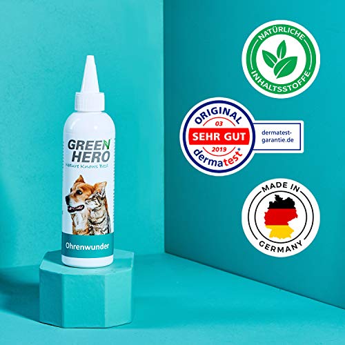 Green Hero Limpiador Oídos Perros – Gotas para los Oídos Perros – Cuidado de Oídos para Mascotas Contribuye a Disminuir el Picor, Ácaros y Más – 1 x 200 ml