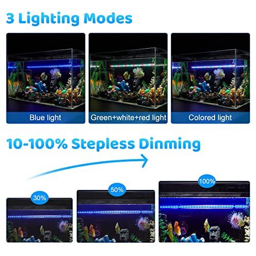 GreenSun Luz sumergible para acuario con temporizador de encendido/apagado automático, luz LED subacuática que cambia de color azul y blanco para tanques de 48cm