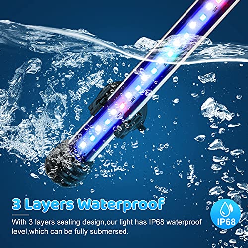 GreenSun Luz sumergible para acuario con temporizador de encendido/apagado automático, luz LED subacuática que cambia de color azul y blanco para tanques de 48cm