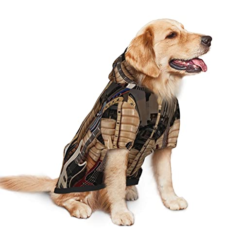 Guitarra Bass Music Instrumentos musicales Impresión Ropa para perros Ropa para mascotas Ropa de disfraces Sudaderas de invierno Paño mediano y grande Sudadera