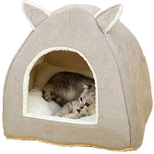 Gulunmun Cama para Gatos Calentador Plegable para Gatos de Interior Casa para Perros con colchón extraíble Jaula para Cachorros Tumbona Tienda para Gatos-Pink_40cmX40cmX35cm_