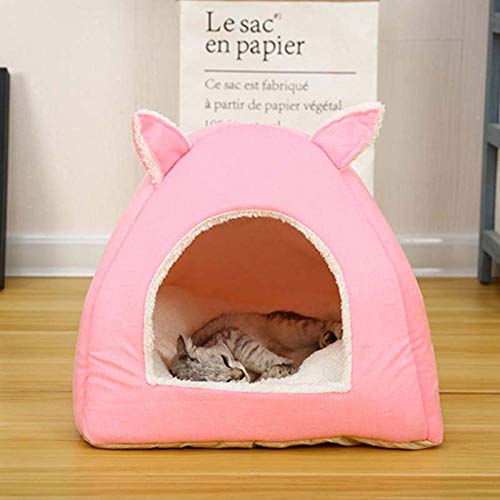 Gulunmun Cama para Gatos Calentador Plegable para Gatos de Interior Casa para Perros con colchón extraíble Jaula para Cachorros Tumbona Tienda para Gatos-Pink_40cmX40cmX35cm_