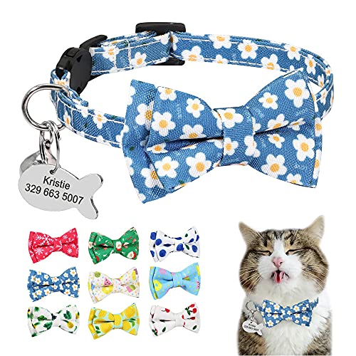 Gulunmun Collar de Gato de Nailon Personalizado, Collares de Gatito de Perro de liberación rápida Impresos   Bonitos, Collares de Etiqueta de identificación de Cachorro de Gato Grabados con Bell-3_XS