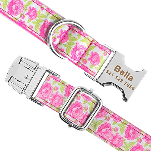Gulunmun Etiqueta Personalizada para Perros y Gatos Collar de Nailon Personalizado Collares para Mascotas Cachorro Ajustable Perros medianos Grandes ID Nombre Grabado Collares para Perros-B_M