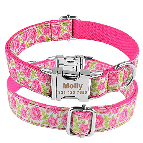 Gulunmun Etiqueta Personalizada para Perros y Gatos Collar de Nailon Personalizado Collares para Mascotas Cachorro Ajustable Perros medianos Grandes ID Nombre Grabado Collares para Perros-B_M