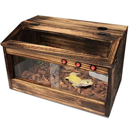 Guo-Me Casa De Reptiles, Caja De Cría De Tortugas De Jaula De Anfibios De Madera Viva, Caja De Aislamiento De Puerta Corredera De Alimentación De Insectos Lagarto Mascota Escalada