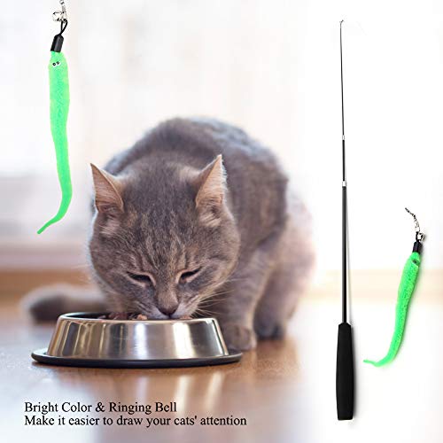 Gusano Teaser de Gato, Varita de Cazador de Alambre de Teaser retraído de Alta Elasticidad, Gatito de Gato, Juego de Mascotas, Juguete Interactivo, Varita de(Black Pole)