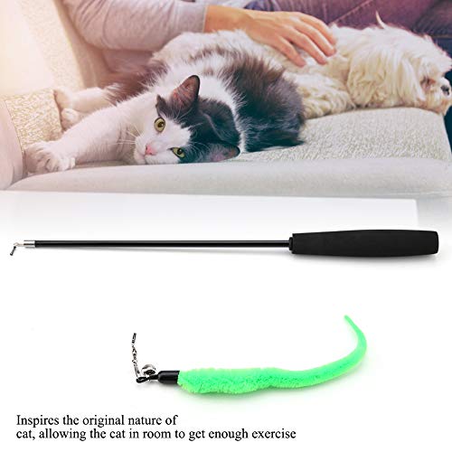 Gusano Teaser de Gato, Varita de Cazador de Alambre de Teaser retraído de Alta Elasticidad, Gatito de Gato, Juego de Mascotas, Juguete Interactivo, Varita de(Black Pole)