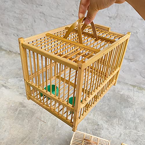 GYQYYGZ Birdcage Creativo bambú Hecho a Mano pájaros a Mano una Rejilla Dos cuadrículas Aves casa Suministros Mascotas Tienda Transporte Cuadrado casero decoración al Aire Libre Cubierta Neta