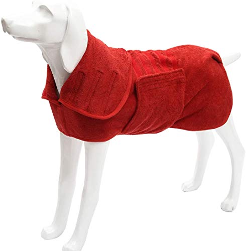 GZGZADMC Toalla de secado para perro, de secado rápido, súper absorbente, toalla de microfibra ajustable, bata absorbente para perro, 32-38 cm, color rojo