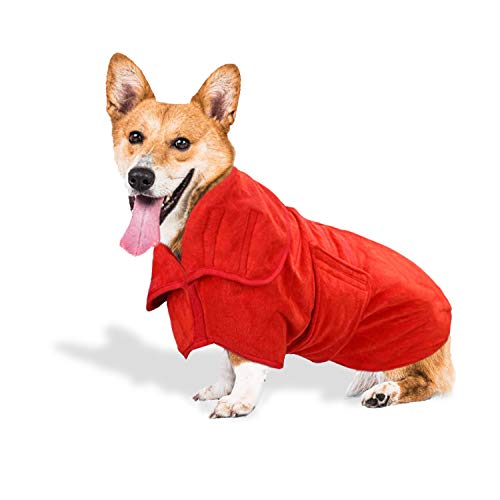 GZGZADMC Toalla de secado para perro, de secado rápido, súper absorbente, toalla de microfibra ajustable, bata absorbente para perro, 32-38 cm, color rojo