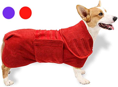 GZGZADMC Toalla de secado para perro, de secado rápido, súper absorbente, toalla de microfibra ajustable, bata absorbente para perro, 32-38 cm, color rojo
