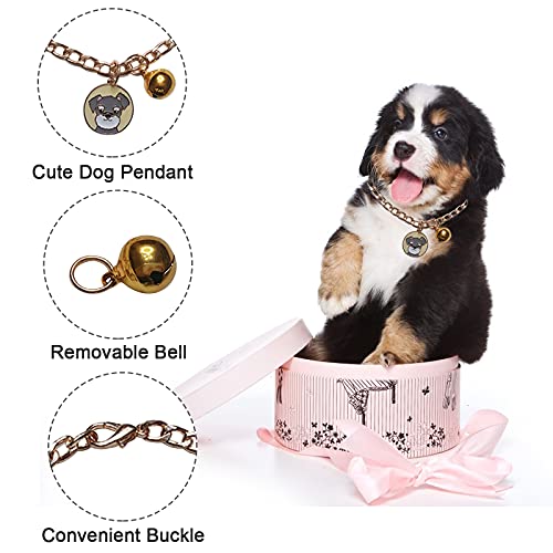 HACRAHO Collar de cadena para perro, 2 unidades de collar de metal ajustable para perro, collar de cadena con campana y colgante para perros pequeños, gatos, oro y plata, 35 cm