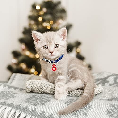 HACRAHO Collar de gato con campana, 1 paquete de 1 collar azul japonés con estampado de ondas para mascotas con campana de fortuna para gatos pequeños, cachorros y mascotas, M