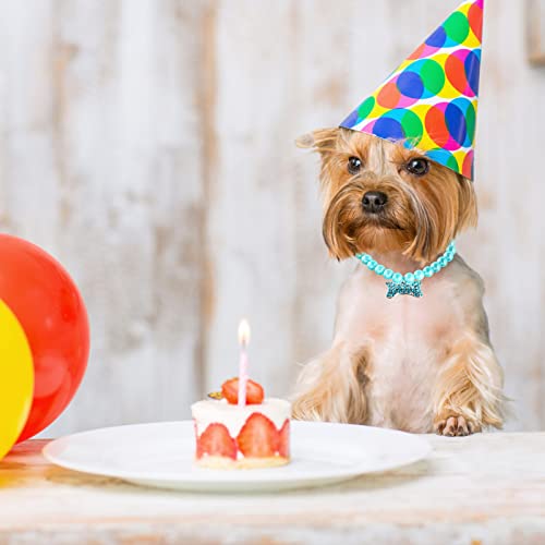HACRAHO Collar de Perlas para Perros, Collar de Boda para Gatos de 2 Piezas con Colgante de Hueso de Piedras Preciosas para Mascotas Gatos Chica Trajes Accesorios, Azul Lago y Rosa Claro