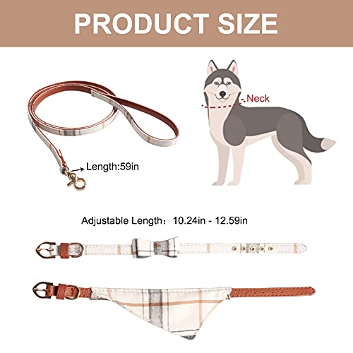 HACRAHO Conjunto de Collar Y Correa para Perro con Pajarita, 3 Uds.Collar de Pajarita Ajustable para Perro Y Juego de Correa de Bandana para Perros, Cachorros Y Gatos Caminando Al Aire Libre, Blanco