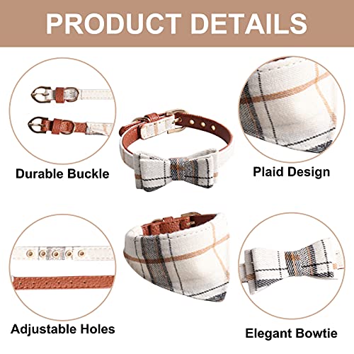 HACRAHO Conjunto de Collar Y Correa para Perro con Pajarita, 3 Uds.Collar de Pajarita Ajustable para Perro Y Juego de Correa de Bandana para Perros, Cachorros Y Gatos Caminando Al Aire Libre, Blanco