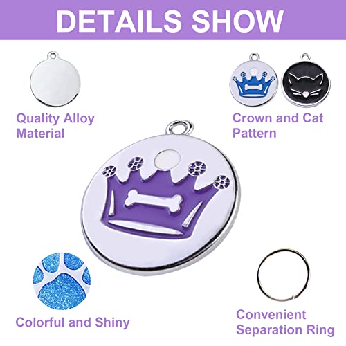 HACRAHO Etiqueta de Identificación de Perro, 20 PCS Corona de impresión Gato Patrones de Etiquetas de Nombre de Mascotas con Anillos de Etiquetas de identificación de Mascotas para Perros y Gatos
