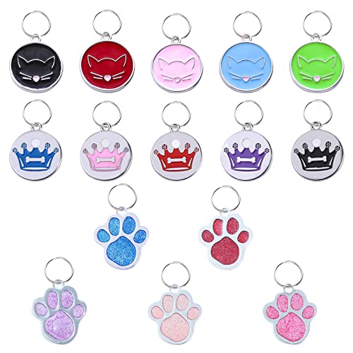 HACRAHO Etiqueta de Identificación de Perro, 20 PCS Corona de impresión Gato Patrones de Etiquetas de Nombre de Mascotas con Anillos de Etiquetas de identificación de Mascotas para Perros y Gatos
