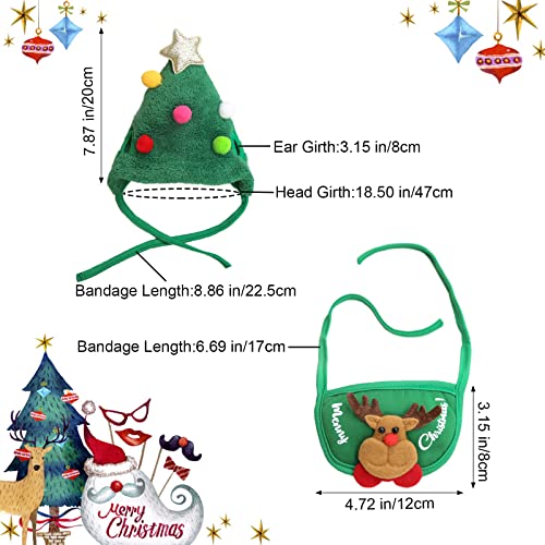 HACRAHO Pañuelo Y Gorro Navideño para Perro, 2 Paquete de Gorro Navideño Ajustable para Mascotas Y Pañuelo Triangular para Mascotas, Verde