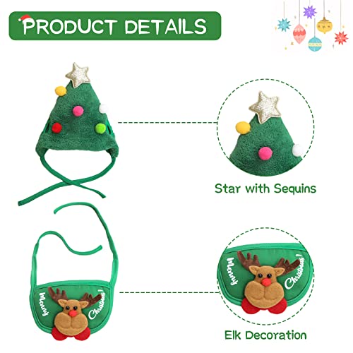 HACRAHO Pañuelo Y Gorro Navideño para Perro, 2 Paquete de Gorro Navideño Ajustable para Mascotas Y Pañuelo Triangular para Mascotas, Verde