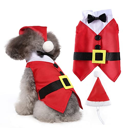 HACRAHO Traje de Navidad para mascotas, 2 piezas de traje de Papá Noel para perro con gorra de invierno para perros y mascotas, L
