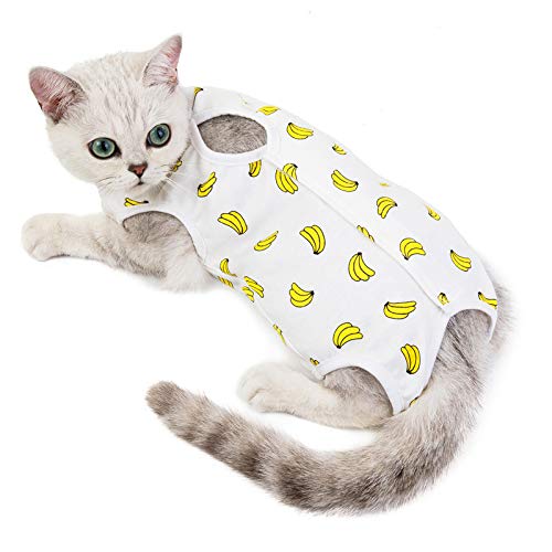HACRAHO Traje de recuperación de gato, 1 pieza Banana Soft Cat quirúrgico, recuperación de cirugía de gato, camisa protectora para gatos y perros, contorno de pecho 15.4 pulgadas