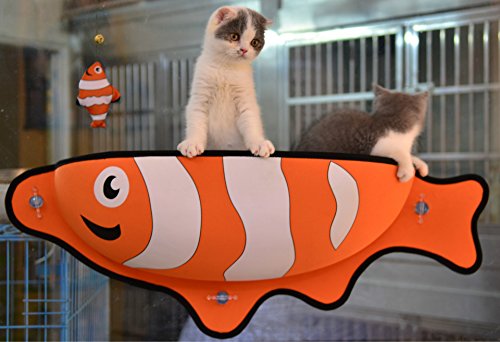Hamaca para Gatos Cama con Forma de pez Cama con Ventana Hermosa y Firme Tumbona Ventosas Cama cálida y Linda Mascota Gato Casa de Descanso Suave y cómoda