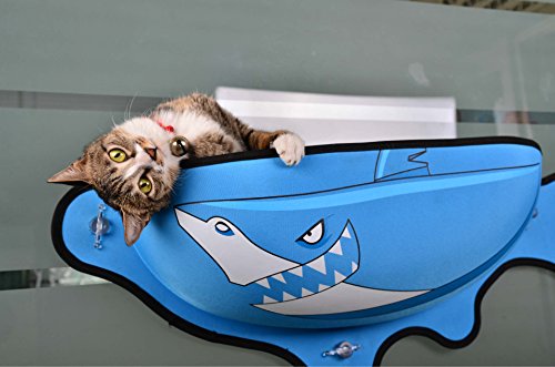 Hamaca para Gatos Cama con Forma de pez Cama con Ventana Hermosa y Firme Tumbona Ventosas Cama cálida y Linda Mascota Gato Casa de Descanso Suave y cómoda